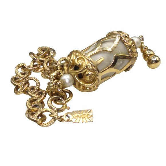 Vintage Emmons Magic Lantern Bracelet, Textured Links Chain with Mother of Pearl - Picture 5 of 6